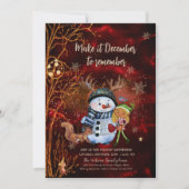 Whimsical Red Gold Snowman Elf Squirrel Christmas Kaart (Voorkant)