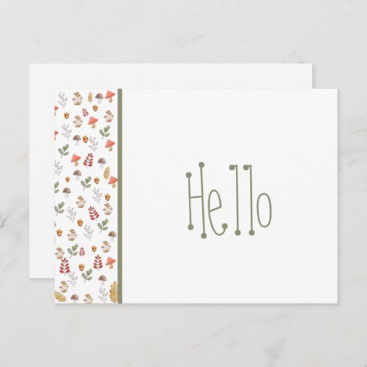 Whimsical Red Green Brown Mushroom en Acorn  Briefkaart (Voorkant / Achterkant)