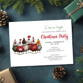 Whimsical Red Green Chickens Christmas Party  Kaart