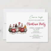 Whimsical Red Green Chickens Christmas Party  Kaart (Voorkant)