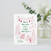 Whimsical Red & Green Christmas Scene Briefkaart (Staand voorkant)