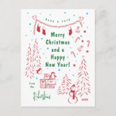 Whimsical Red & Green Christmas Scene Briefkaart (Voorkant)