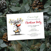 Whimsical Red Green Reindeer Christmas Invitation Kaart