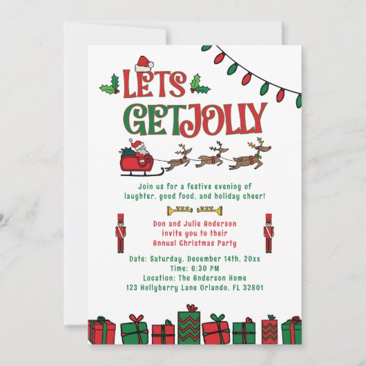 Whimsical Red Green Santa Reindee Kerstfeest (Voorkant)