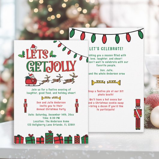 Whimsical Red Green Santa Reindee Kerstfeest
