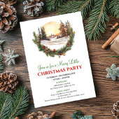 Whimsical Red Green Winter Scene Party Invitation Kaart