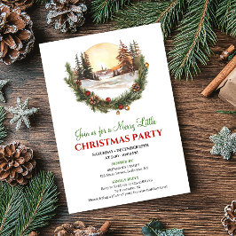 Whimsical Red Green Winter Scene Party Invitation Kaart