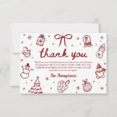Whimsical Red Hand Drawn Christmas Baby Shower Bedankkaart (Voorkant)
