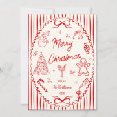 Whimsical Red Hand Drawn Doodles Christmas Photo  Feestdagenkaart (Voorkant)