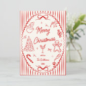 Whimsical Red Hand Drawn Doodles Christmas Photo  Feestdagenkaart (Staand voorkant)