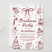 Whimsical Red Hand Drawn Quirky Christmas Party Kaart (Voorkant)