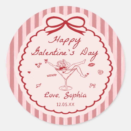 Whimsical Red Happy Galentine's Day Sticker (Voorkant)