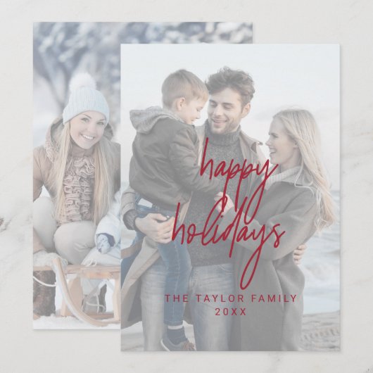 Whimsical Red Happy Holidays 2 Vertical Photos Feestdagenkaart (Voorkant / Achterkant)