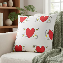 Whimsical Red Heart and Gold Stars Christmas Throw Kussen