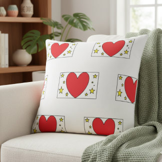 Whimsical Red Heart and Gold Stars Christmas Throw Kussen