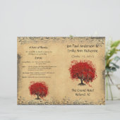 Whimsical Red Heart Leaf Tree Wedding Programme (Staand voorkant)