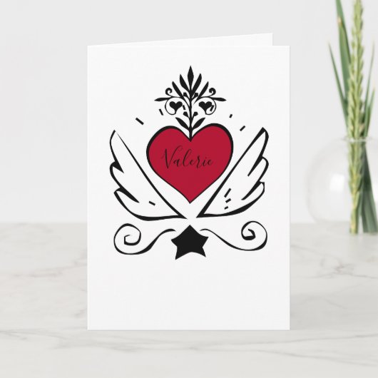 Whimsical Red Heart met Wings Valentijn Feestdagen Kaart (Voorkant)