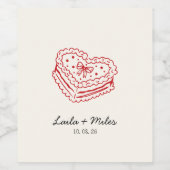 Whimsical red heart minimalistic wedding  wijn etiket (Enkel label)