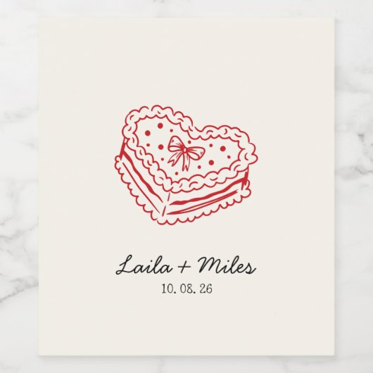 Whimsical red heart minimalistic wedding  wijn etiket (Enkel label)
