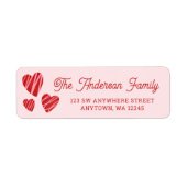 Whimsical Red Hearts Pink Return Address Etiket (Voorkant)