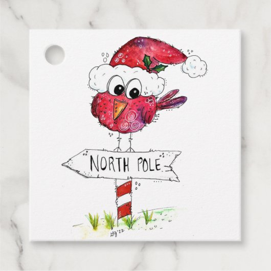 Whimsical Red-kerstvogel Bedankjes Labels (Voorkant)