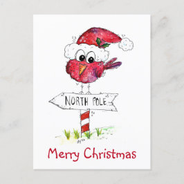 Whimsical Red-kerstvogel Briefkaart