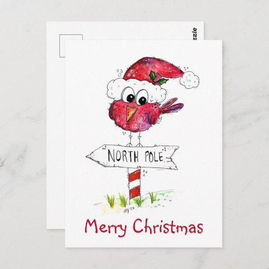 Whimsical Red-kerstvogel Briefkaart (Voorkant / Achterkant)