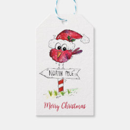 Whimsical Red-kerstvogel Cadeaulabel