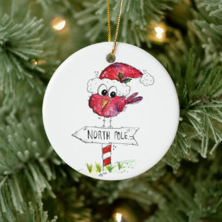 Whimsical Red-kerstvogel Keramisch Ornament