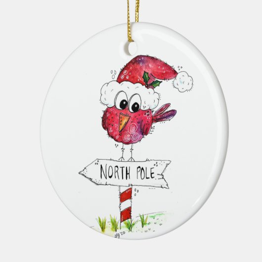 Whimsical Red-kerstvogel Keramisch Ornament (Links)
