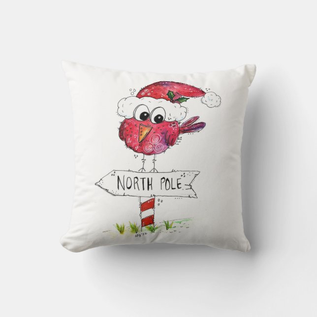 Whimsical Red-kerstvogel Kussen (Voorkant)