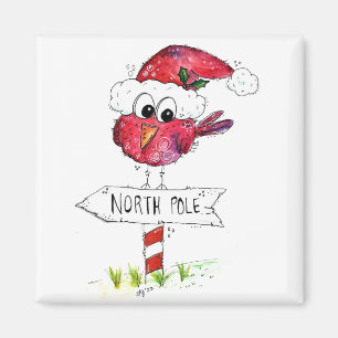 Whimsical Red-kerstvogel Magneet