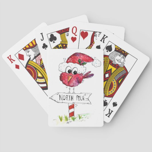Whimsical Red-kerstvogel Pokerkaarten (Achterkant)