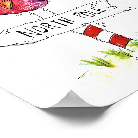 Whimsical Red-kerstvogel Poster (Hoek)