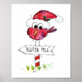 Whimsical Red-kerstvogel Poster (Voorkant)