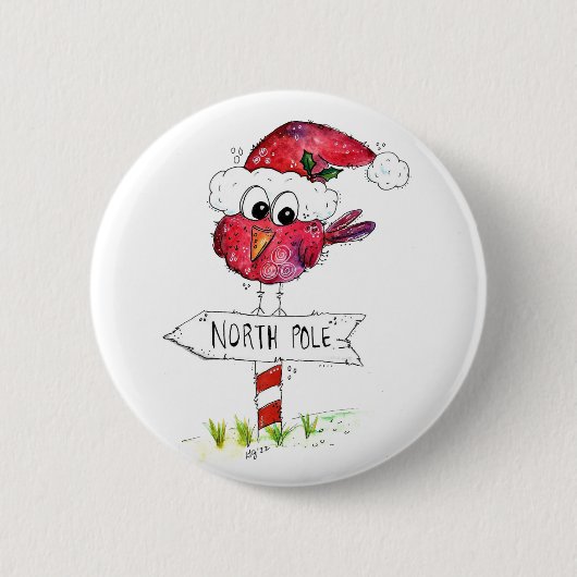 Whimsical Red-kerstvogel Ronde Button 5,7 Cm (Voorkant)
