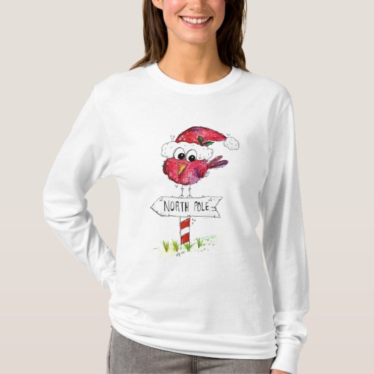Whimsical Red-kerstvogel T-shirt (Voorkant)