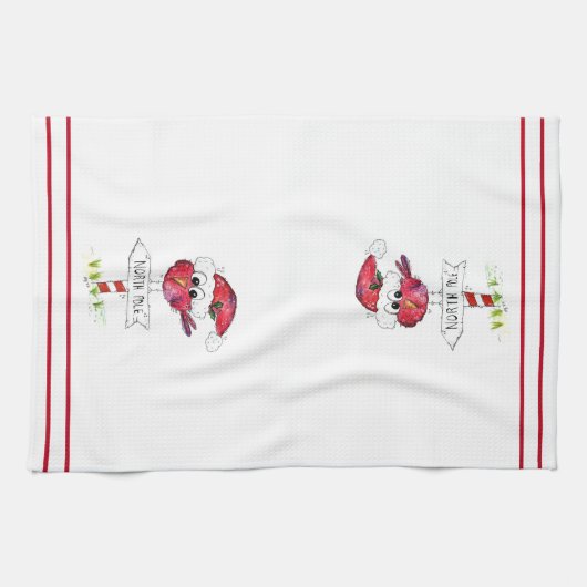 Whimsical Red-kerstvogel Theedoek (Horizontaal)