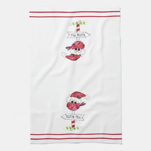 Whimsical Red-kerstvogel Theedoek (Verticaal)