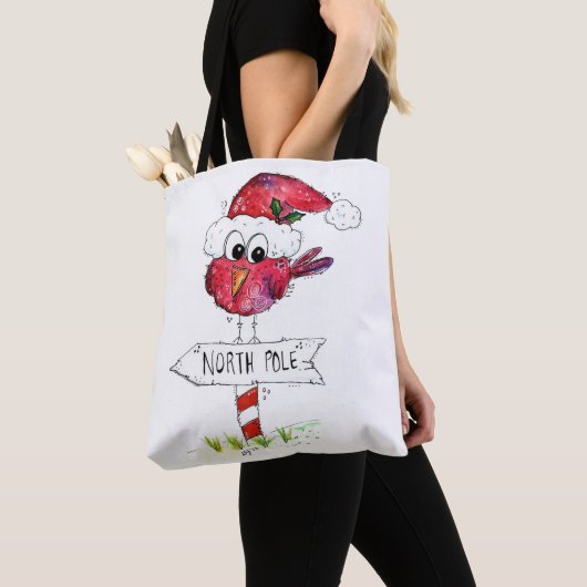 Whimsical Red-kerstvogel Tote Bag (Dichtbij)