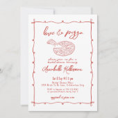 Whimsical Red Love Pizza Hand getrokken Vrijgezell Kaart (Voorkant)
