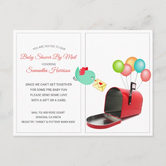 Whimsical Red Mailbox Baby shower door Mail Uitnodiging Briefkaart (Voorkant)