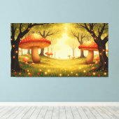 Whimsical Red Mushroom Forest Wall Art Canvas Afdruk (Insitu (Houten vloer))