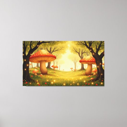 Whimsical Red Mushroom Forest Wall Art Canvas Afdruk (Voorkant)