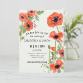 Whimsical Red Oranje Poppies Waterverf Wedding Kaart (Staand voorkant)