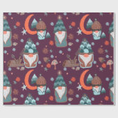 Whimsical Red Pattern Gnome kerstgarden Moon Cadeaupapier (Vlak)