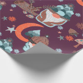 Whimsical Red Pattern Gnome kerstgarden Moon Cadeaupapier (Hoek)