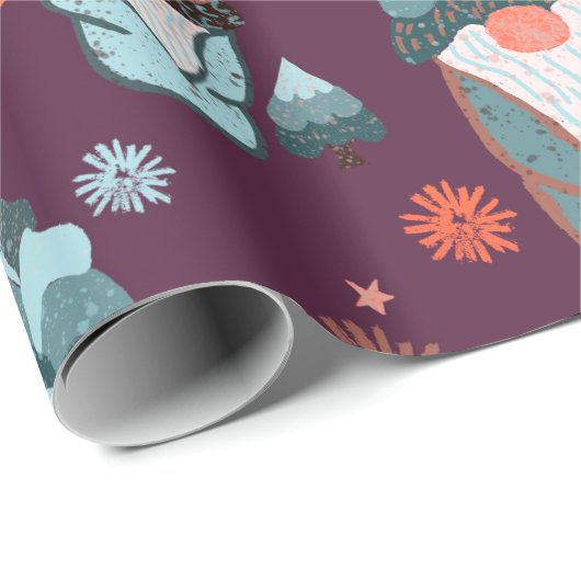 Whimsical Red Pattern Gnome kerstgarden Moon Cadeaupapier (Rol Hoek)