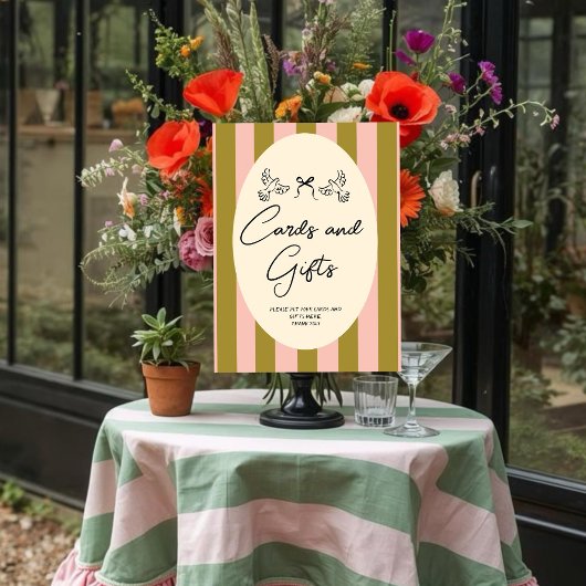 Whimsical Red Pink “Cards and Gifts” Wedding Perfect Poster