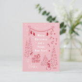Whimsical Red & Pink Christmas Scene Briefkaart (Staand voorkant)